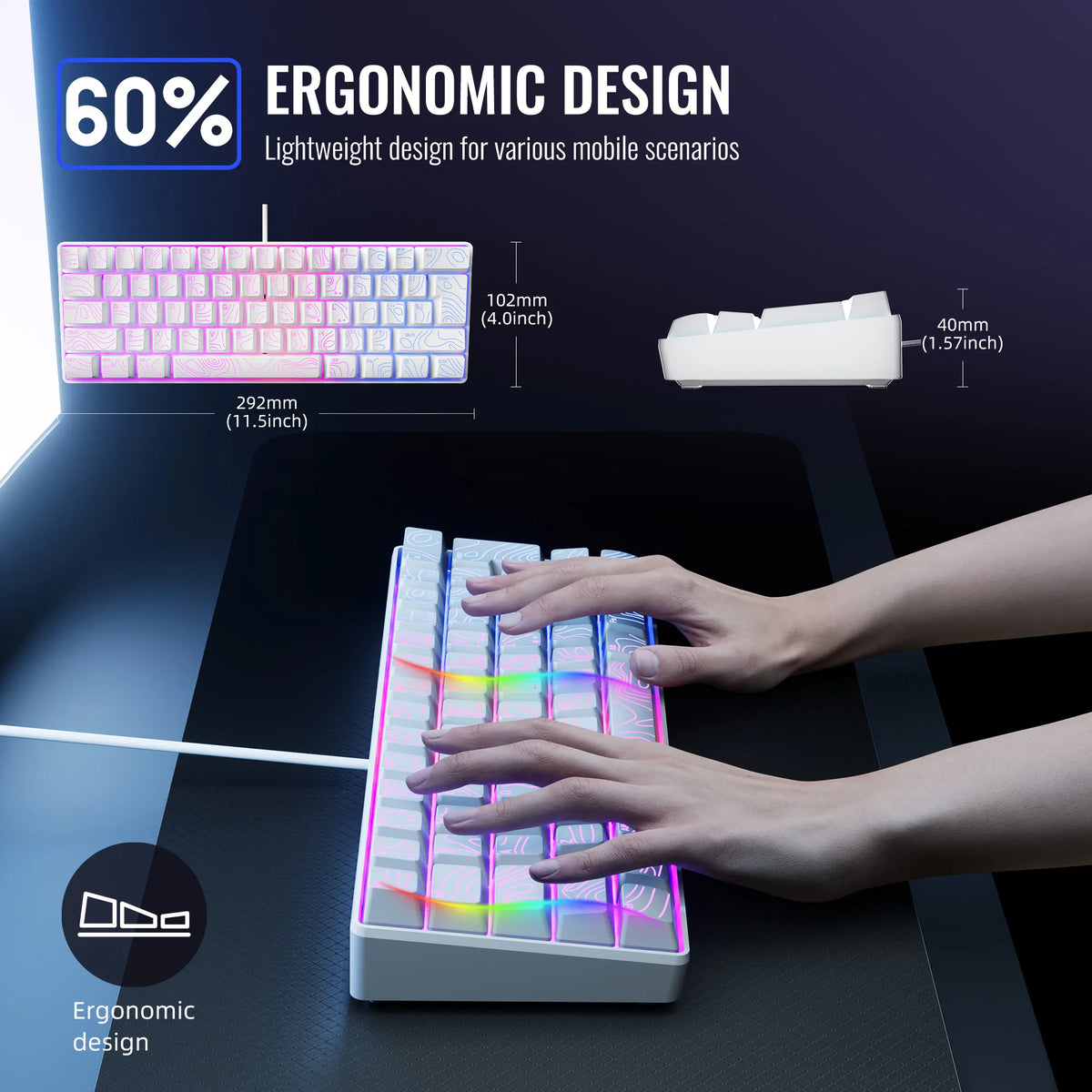 60% RGB Illuminated Gaming Keyboard - Compact Gaming Keybaord with Backlighting for Fast Play
