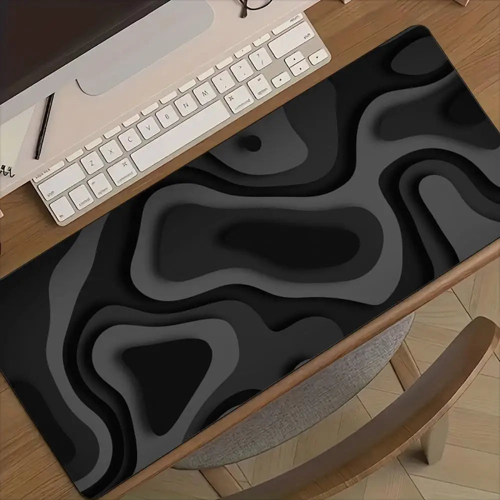 Black and Grey Abstract Art Pattern Design Mouse Pad Desk Mat with Stitched Edge Rubber Anti-Slip Gaming Mat Keyboard Mouse Pads