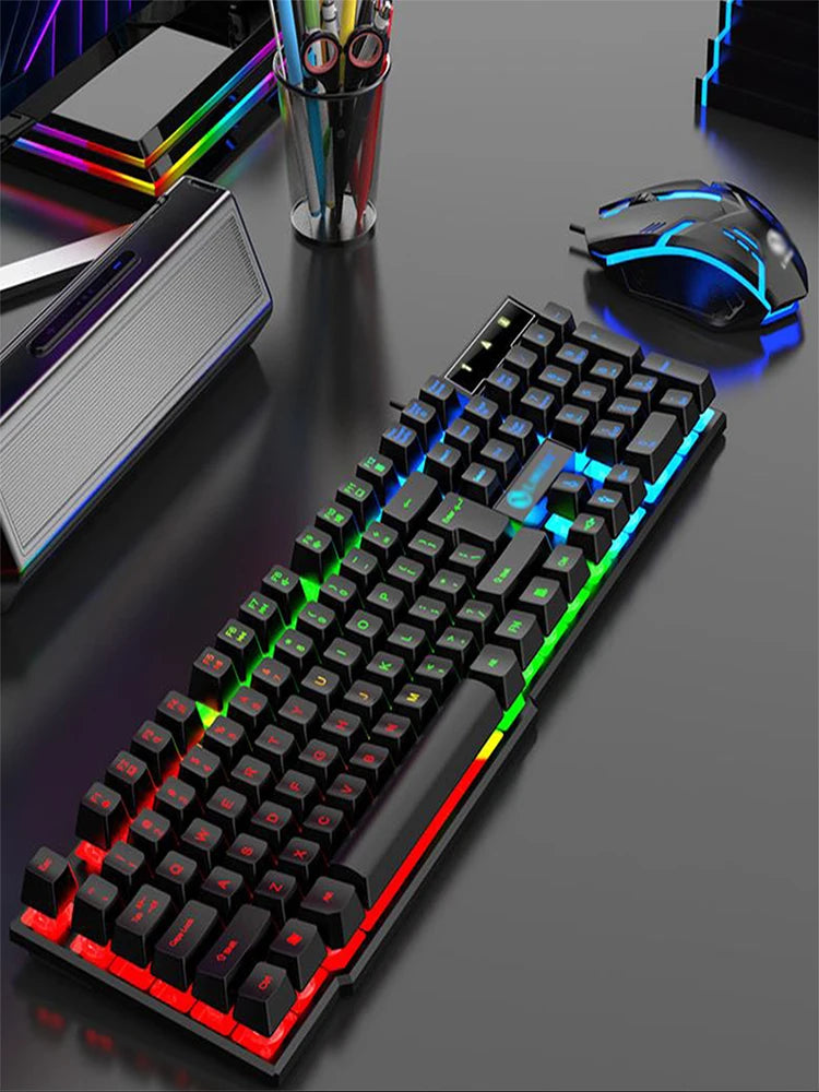 RGB Backlit Wired Gaming Keyboard Mouse Set,Mechanical Feel, Floating High Key Cap,Compatible with Computers, Laptops