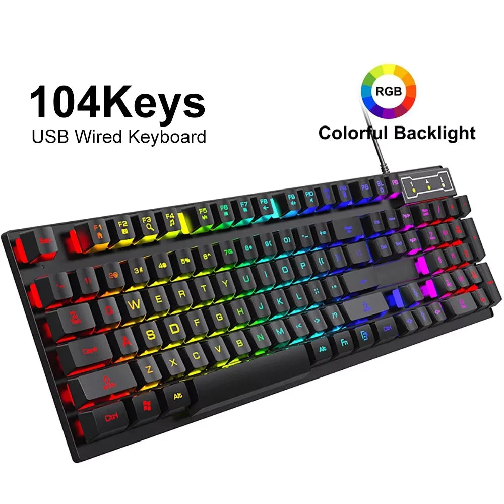 KEBIDUMEI Wired Keyboard and Mouse Combo Set RGB Backlit Gaming Keymouse 104 Keys Standard Keyboard For Laptop Android Windows