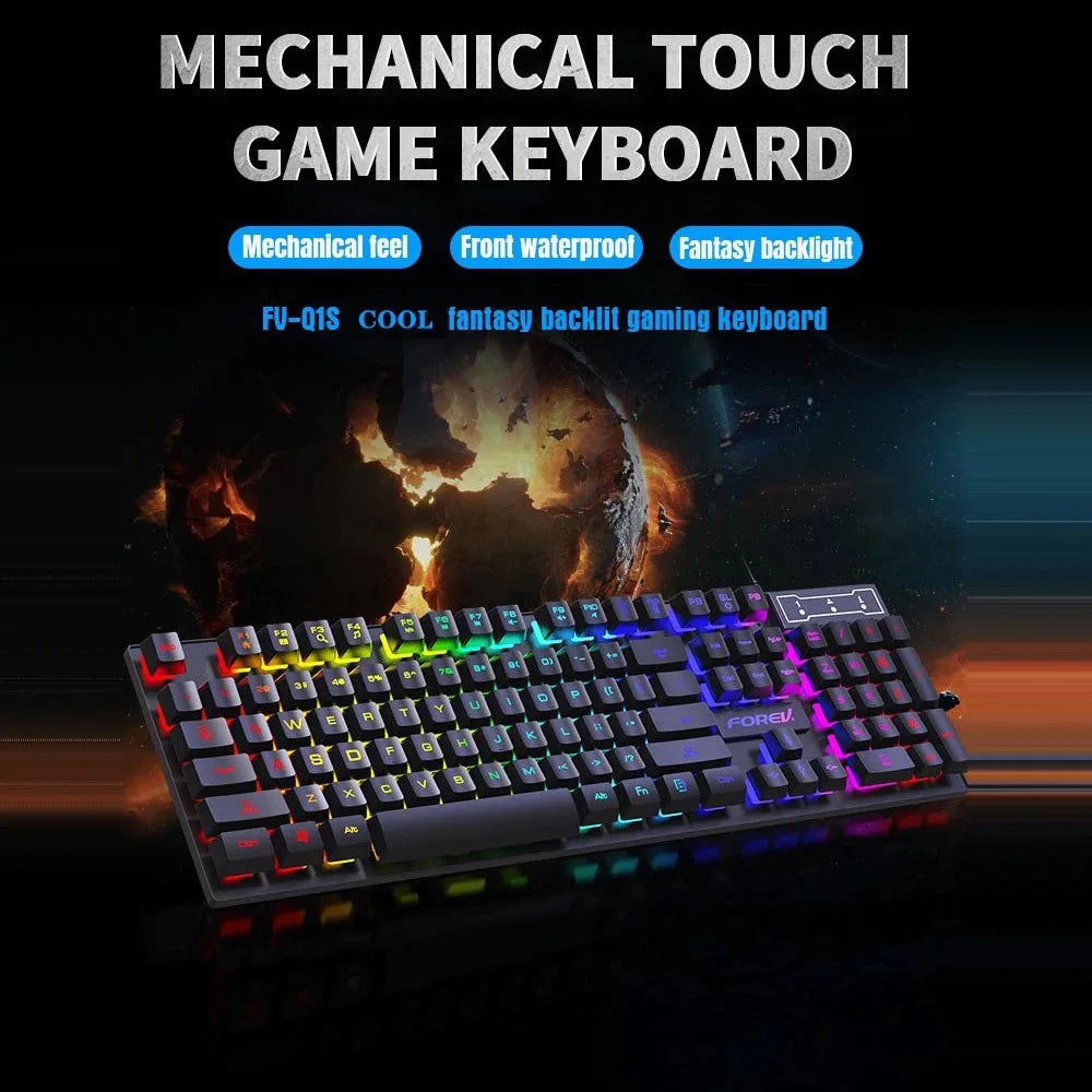 KEBIDUMEI Wired Keyboard and Mouse Combo Set RGB Backlit Gaming Keymouse 104 Keys Standard Keyboard For Laptop Android Windows