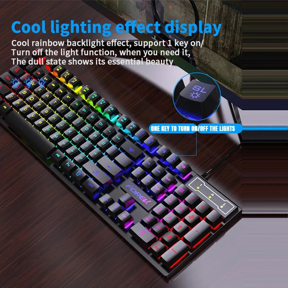 KEBIDUMEI Wired Keyboard and Mouse Combo Set RGB Backlit Gaming Keymouse 104 Keys Standard Keyboard For Laptop Android Windows