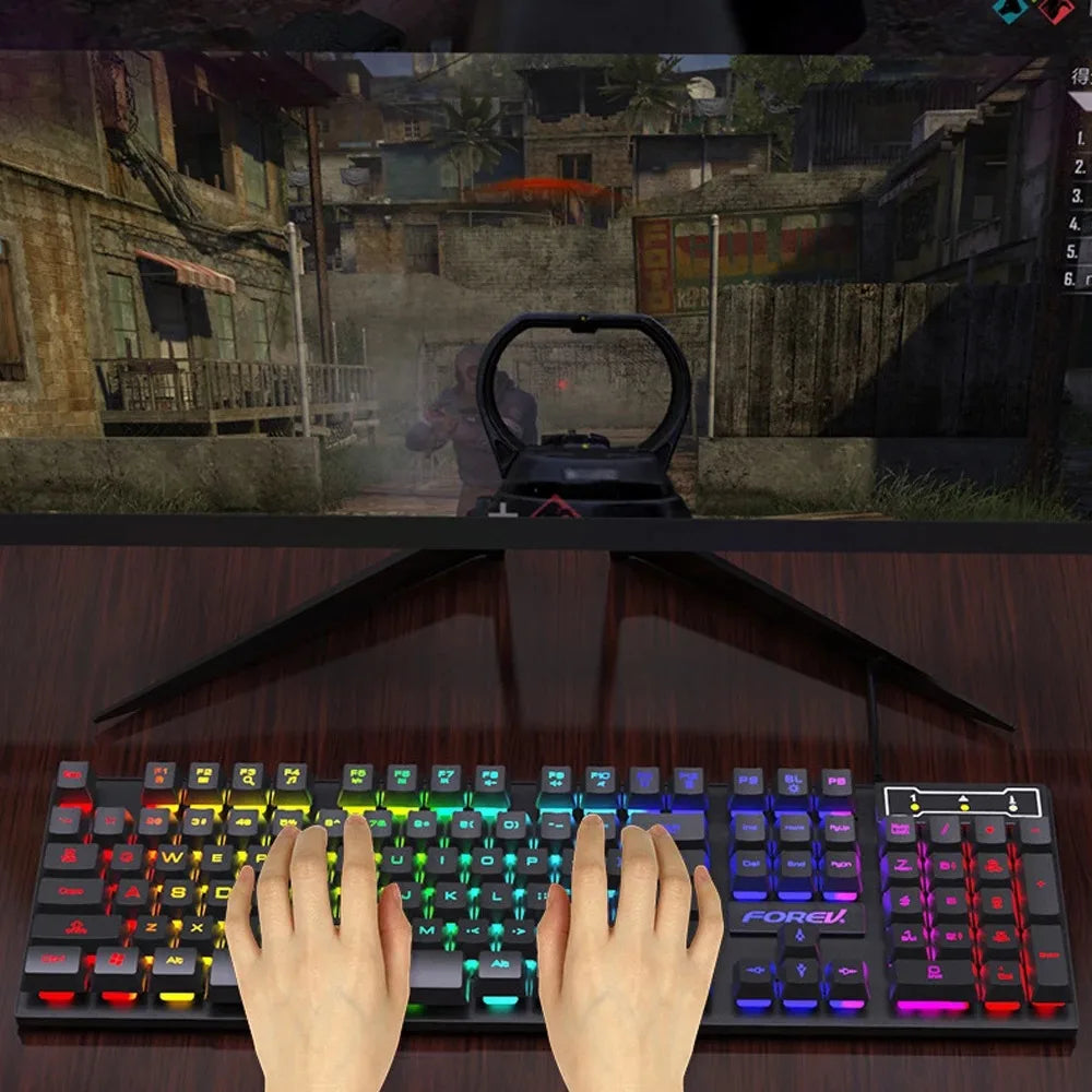KEBIDUMEI Wired Keyboard and Mouse Combo Set RGB Backlit Gaming Keymouse 104 Keys Standard Keyboard For Laptop Android Windows