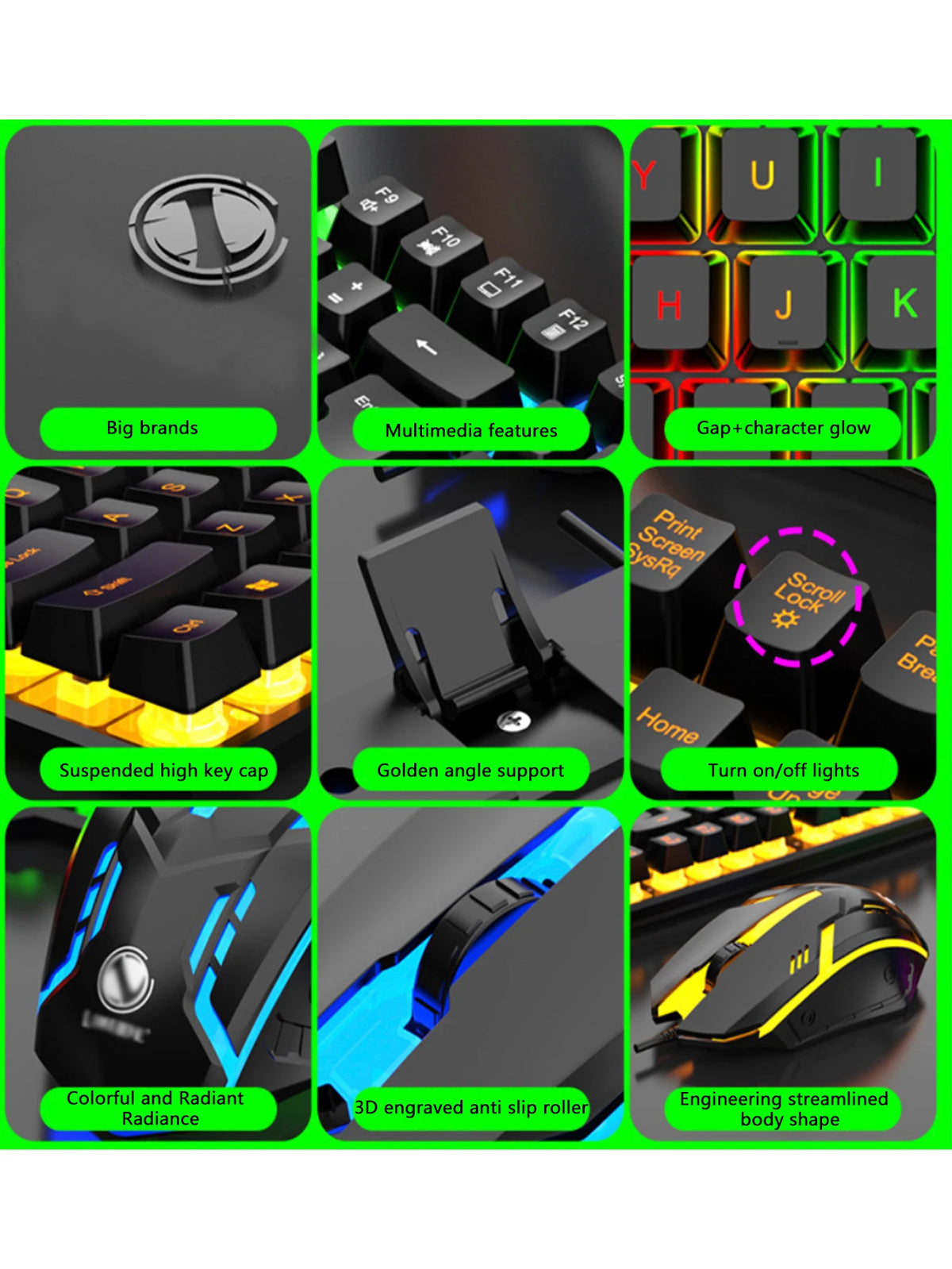 RGB Backlit Wired Gaming Keyboard Mouse Set,Mechanical Feel, Floating High Key Cap,Compatible with Computers, Laptops
