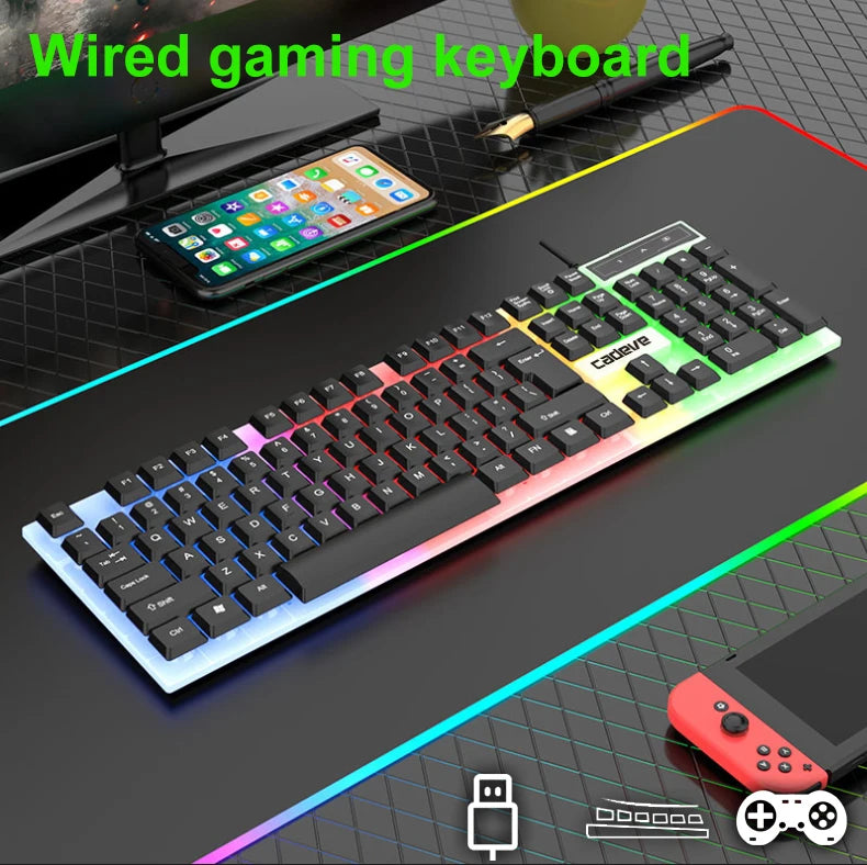 RGB Colorful Gaming Keyboard 104 Keys Wired Mechanical Feel Standard Keyboard for Windows Laptop Computer