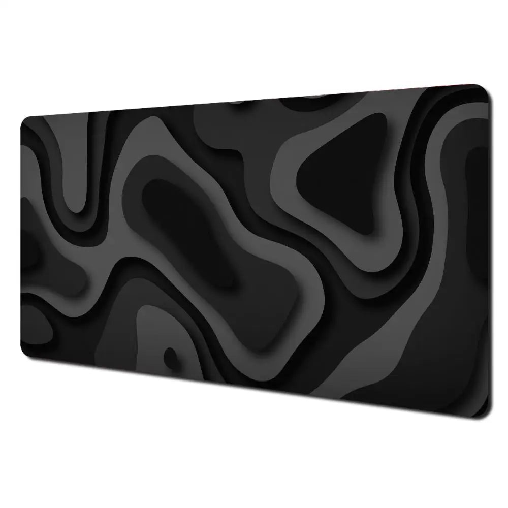 Black and Grey Abstract Art Pattern Design Mouse Pad Desk Mat with Stitched Edge Rubber Anti-Slip Gaming Mat Keyboard Mouse Pads