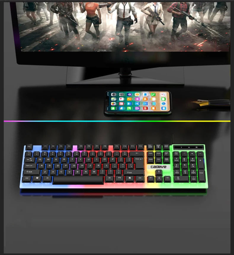 RGB Colorful Gaming Keyboard 104 Keys Wired Mechanical Feel Standard Keyboard for Windows Laptop Computer