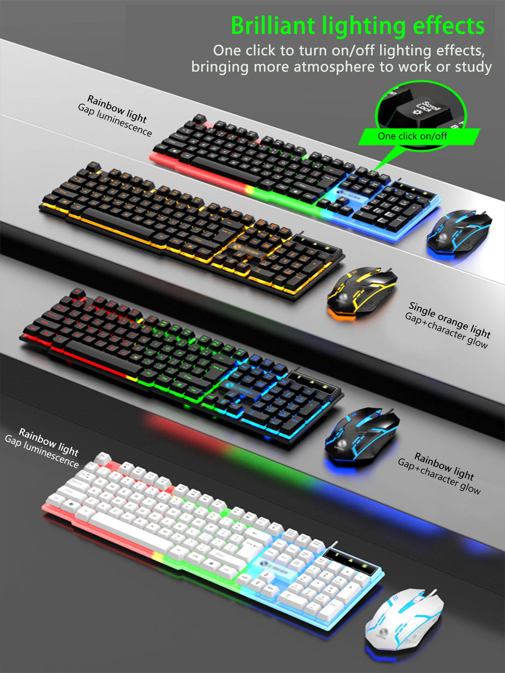 RGB Backlit Wired Gaming Keyboard Mouse Set,Mechanical Feel, Floating High Key Cap,Compatible with Computers, Laptops