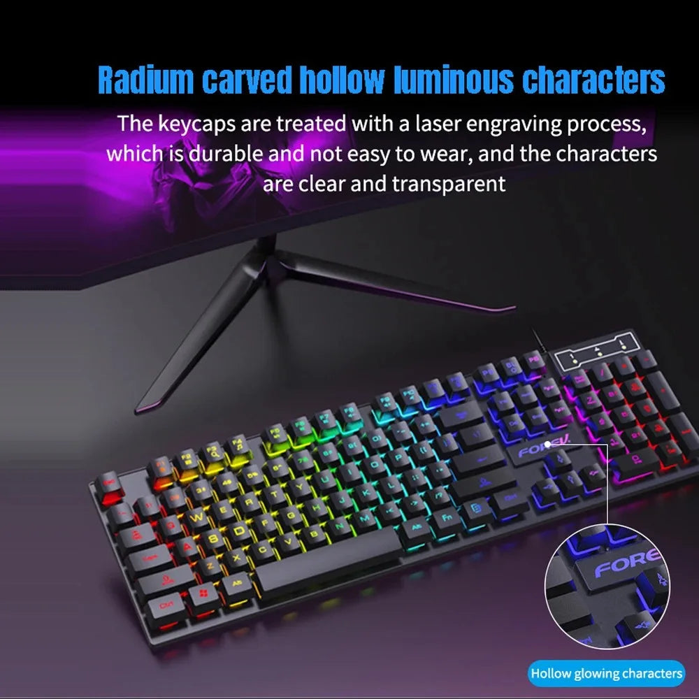 KEBIDUMEI Wired Keyboard and Mouse Combo Set RGB Backlit Gaming Keymouse 104 Keys Standard Keyboard For Laptop Android Windows