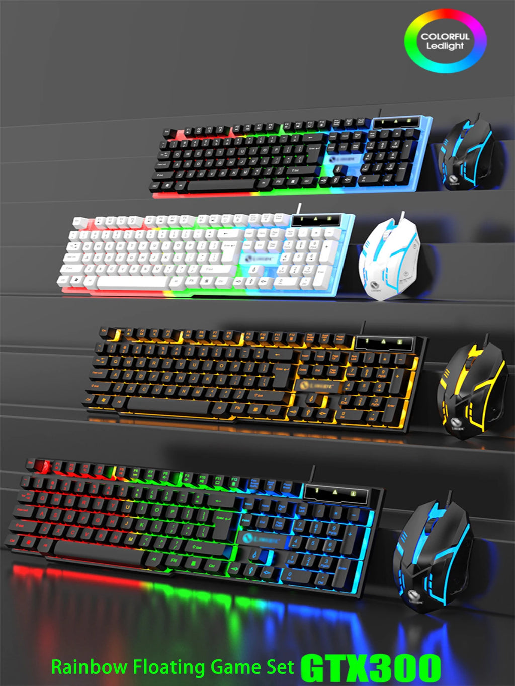 RGB Backlit Wired Gaming Keyboard Mouse Set,Mechanical Feel, Floating High Key Cap,Compatible with Computers, Laptops