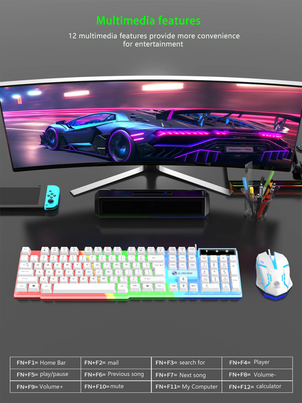 RGB Backlit Wired Gaming Keyboard Mouse Set,Mechanical Feel, Floating High Key Cap,Compatible with Computers, Laptops
