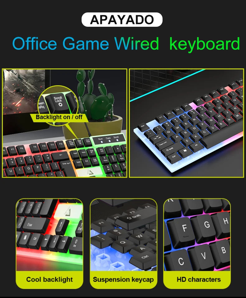 RGB Colorful Gaming Keyboard 104 Keys Wired Mechanical Feel Standard Keyboard for Windows Laptop Computer
