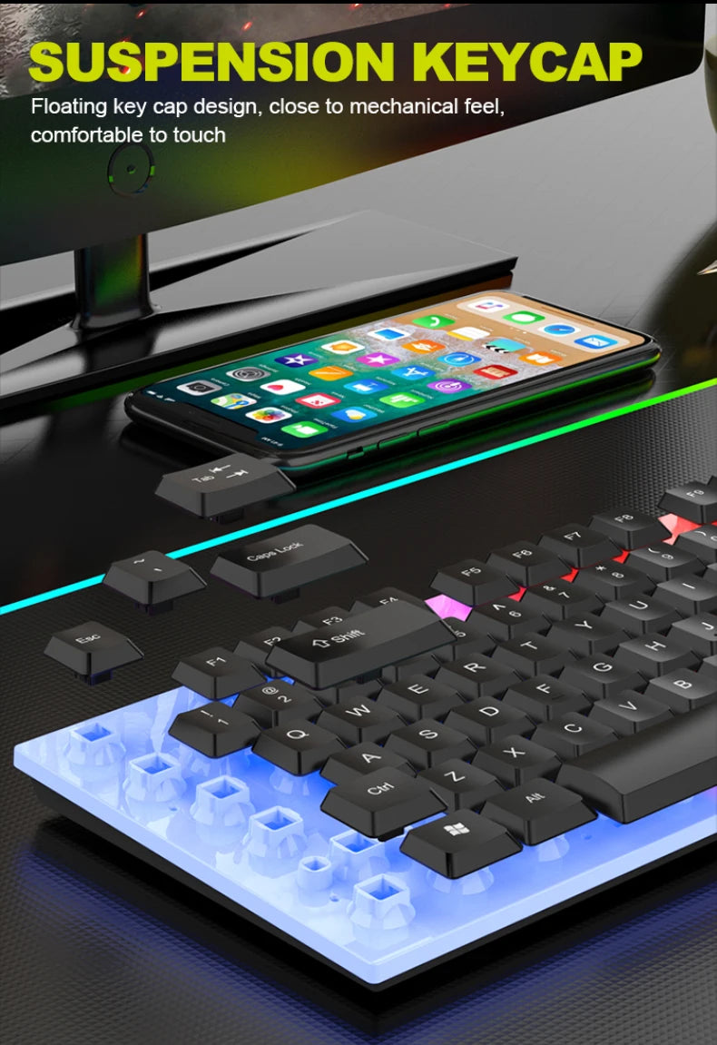 RGB Colorful Gaming Keyboard 104 Keys Wired Mechanical Feel Standard Keyboard for Windows Laptop Computer