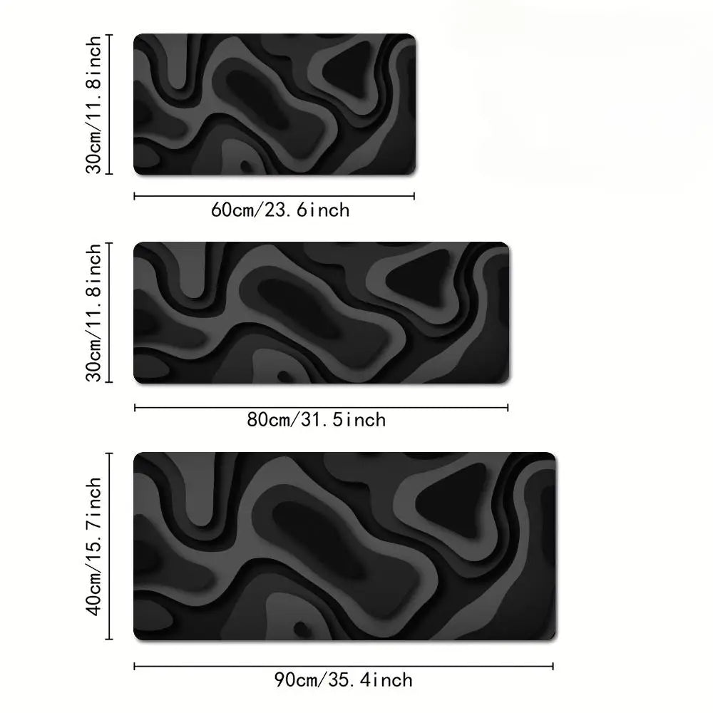 Black and Grey Abstract Art Pattern Design Mouse Pad Desk Mat with Stitched Edge Rubber Anti-Slip Gaming Mat Keyboard Mouse Pads