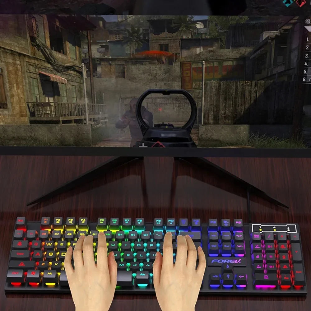 KEBIDUMEI Wired Keyboard and Mouse Combo Set RGB Backlit Gaming Keymouse 104 Keys Standard Keyboard For Laptop Android Windows